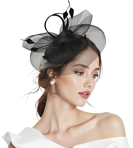 Zando Black Fascinators for Women, Black Fascinator for Weddings, 2-in-1 Headband Hat with Clip, Elegant Hair Accessories for Mother of the Bride & Guest Outfits, Royal Ascot Ladies Day & Tea Party