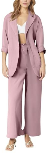 Dam sommar 2-delad kläder linne co-ords set myskläder 3/4 ärm toppar och byxor kostymer & kavajer sommar vintage matchande set för affärer vardag kontor arbete formellt, Rosa, 4XL