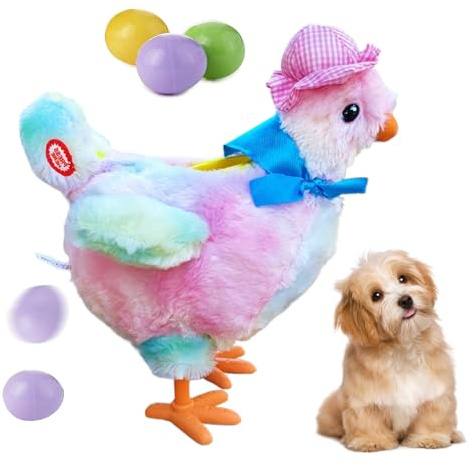 Elektrisches Spielzeug für Hunde – Elektrische Huhn, die Eier legt, mit automatischem Spender für Hunde, Futterspender mit Eiern und Huhn für den Außenbereich, Haus und Welpen