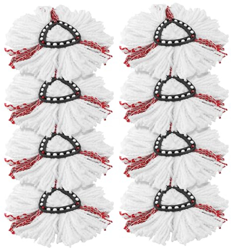 PINGEUI 8 Pack Mop Head Replacement, Mop Heads Compatible for Triangle Swivel Mops, Microfiber Swivel Mops Refill, Easy Cleaning and Replacement, Red and White