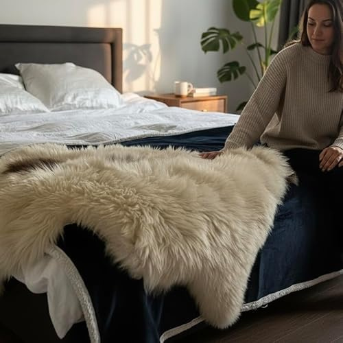 Genuine Hill Sheep XXL Sheepskin Rug, Natural White, Long Wool, Each One Unique Some with light brown flecks. Absolutely fabulous quality soft and luxurious.