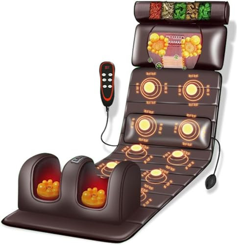 Relax Pro 3D Massage Mat for Shiatsu Massage - Full Body Heated Pad with 10 Vibrating Nodes, Adjustable Cervical Pillow & Lumbar Heat, FDA Registered for Back/Neck/Shoulder Pain Relief(Color:Brown)