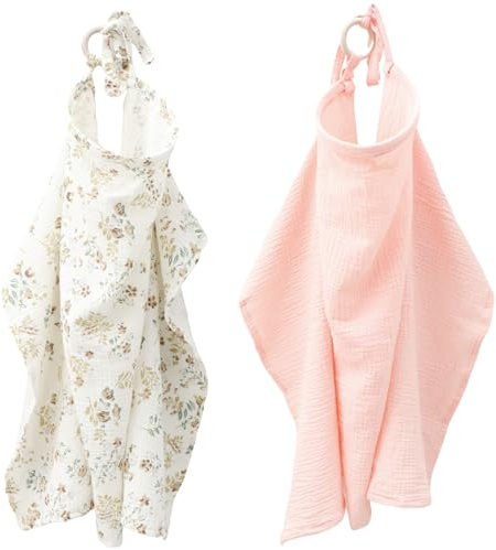 2 Stück Stilltuch für Unterwegs Weich Atmungsaktiv Stillschal Stillschürze Musselin Stillbezug mit Verstellbarer Schultergurt 100x65cm für Öffentliche Plätze