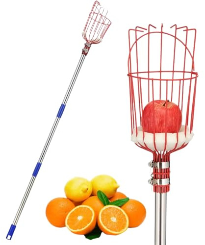 Fruit Picker, Fruit Picker Pole With Basket Telescoping, 13 Ft Mango With Retractable Handle And Basket - Professional Pick Pole For Peach Pear Avocado Lemon Pomegranate Orange Garden Farm