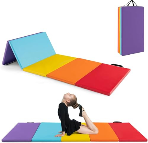 GOPLUS Turnmatte klappbar, 180 x 120 x 4 cm, Dreifach faltbare Fitnessmatte aus Kunstleder, Gymnastikmatte mit Klettverschlüssen und Tragegriffen für Kinder und Erwachsene