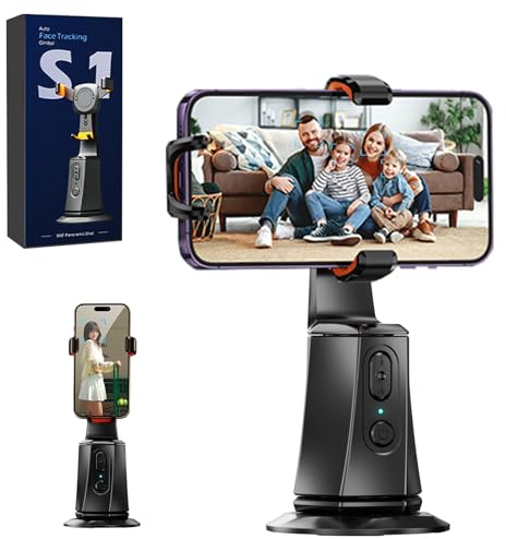 Car Camera Tripod 360 Degree with AI Tracking for Vlogging, Automatic Mobile Phone Holder, Motion Sensor with Remote Control, with Built-in Battery for Tiktok Live Streaming, Mobile Phone Tripod