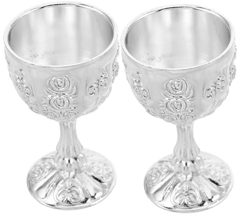 FONDOTIN 2pcs Vintage Metal Chalice Goblet Drop-Resistant Silver Wine Cups for Rituals and Festive Gatherings Compact Ergonomic Design for Cocktail and Wine Tasting Decorative Home Bar