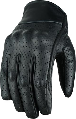 Vintage Motorrad Handschuhe Herren – Klassische Leder Bikerhandschuhe mit Knöchelschutz,Motorradhandschuhe Herren aus Echtleder – Retro Chopper Handschuhe mit Belüftung & Schutz (BLACK, XXL)