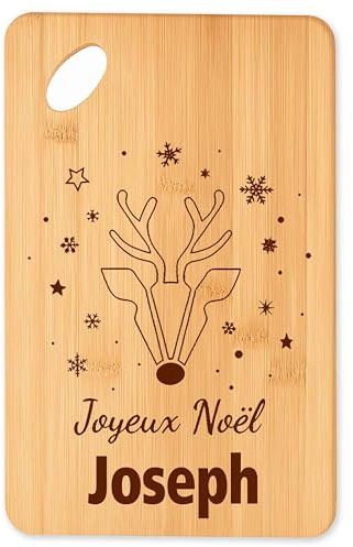 Planche à découper Joyeux noël Joseph cerf - Plateau Apéro en Bambou Cadeau Noël Gravé Collègue Cuisine Barbecue
