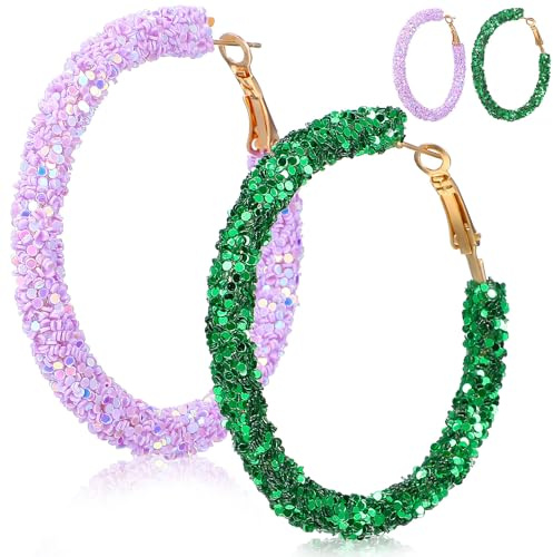 ibasenice Boucles D'oreilles Créoles Scintillantes pour Femmes en Métal Léger et Confortable, Style Bohème Chic, 2 Paires pour Fêtes et Vacances