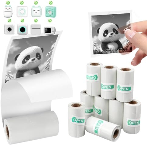 WZZSKFYQ Thermopapier 57 x 30 mm, kompatibel mit 58 mm 2 Zoll tintenlosem kabellosem Thermodrucker(9Rolls Clear Sticker)