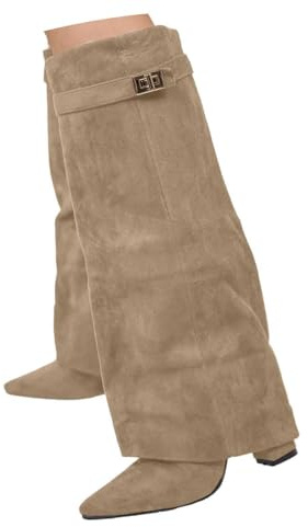 Générique Bottes à Revers Femme Mollets Larges Bottines Hiver Cowboy Boots Hautes pour Bureau Mariages Bottes Femme Mollet Large