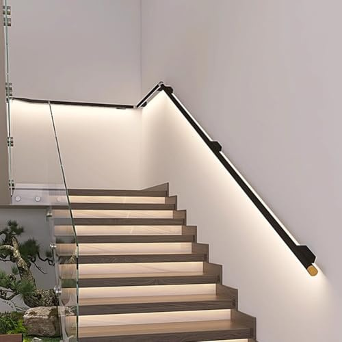 Pasamanos Con Iluminación LED, Luces LED Para Escaleras Con Sensor De Luz, Aplique De Pared Largo, Pasamanos De Una Sola Pieza, Pasamanos Luminoso Para Escaleras(Color: Negro)(2m)