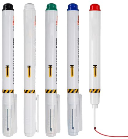 Teksome Marcador Para Agujeros Profundos | Punta Fina 2 cm Alcance, Tinta Secado Rápido Pintura,Juego de 5 Marcadores de Carpintero de Secado Rápido en Colores - para Construcción, Metales, Azulejos y