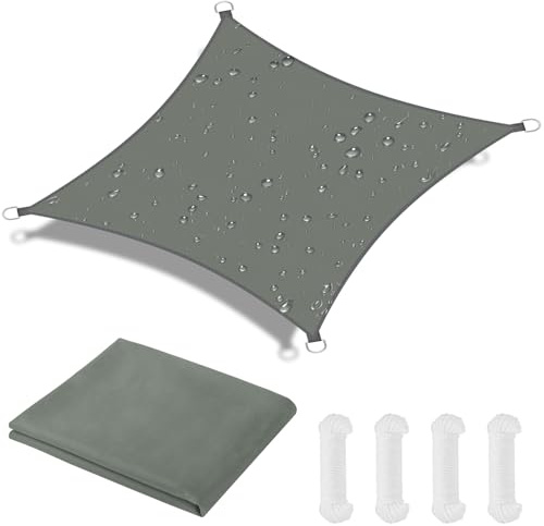 OFFCUP Tenda Parasole, 3 x 3 M Vela Ombreggiante Impermeabile, 420D Oxford Cloth Vela de Sombra Piazza Ropes Included, Protezione Solare Respirante Anti UV, per Esterno, Giardino, Terrazzo (Gris)