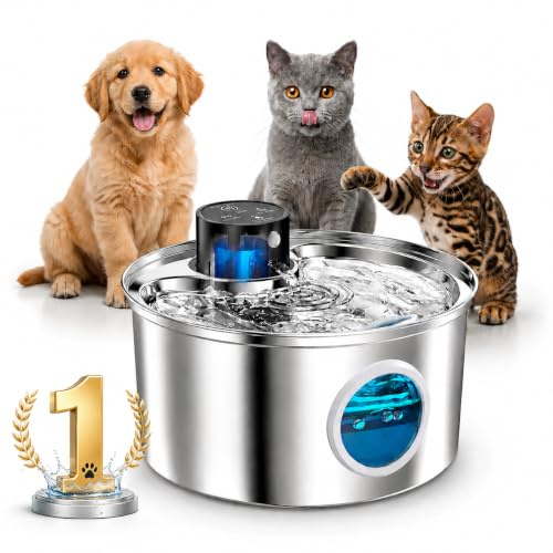Fuente para Gatos y Perros sin Cable con Sensor Acero Inoxidable | Bebedero Automático Inalambrico con Detector de Movimiento, Batería 45 Días- 3,2 Litros- Ultra Silencioso, Gato y Perro- Version 2026