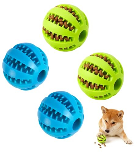 M.J COMFY-LIFE 4PCS Dog Treat Dispensing Toy Ball, 7cm Interactive Rubber Chew Ball for Dogs, Teeth Cleaning & Dental Care Toy, IQ Training Puzzle Toy Durable Dog Chew Toy for Small Medium Large Dogs