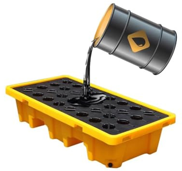 XBTGS Palé modular industrial de contención de derrames con drenaje, bandeja de polietileno a prueba de fugas para tanque de aceite y almacenamiento de productos químicos, amarillo-140 L/130 x 68