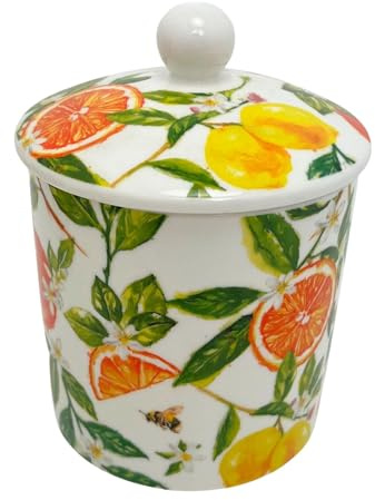 Carousel Home Oranges & Lemons Ceramic Jar, 500ml Airtight Kitchen Food Storage Container with Citrus Design - 14.5cm