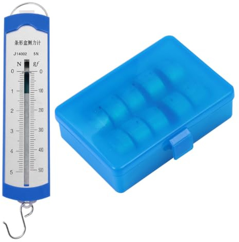 Dinamometro a Molla con Capacità 5 Newton 10 Ganci, Set 11 Pezzi Blu | Plastica e Metallo, Alta Precisione Portatile, per Aula e Laboratorio di Meccanica