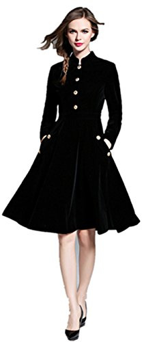 Femme Robe de Soirée en Velours de Soie Hiver et Automne Manches Longues Vintage Swing Cocktail Rétro Elégante Partie Mariage Noir 38