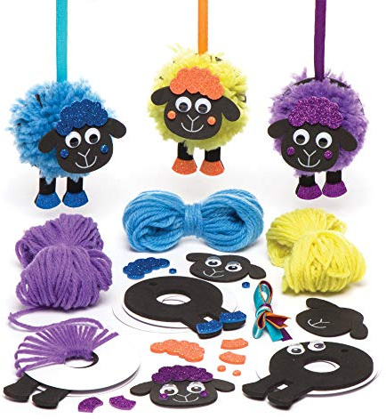 Baker Ross Pom Poms Duveteux motif Moutons - Lot de 3, Activités Manuelles pour les Enfants (AR982)