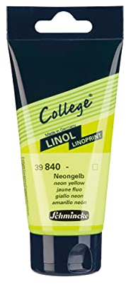 Schmincke - College Linol, Künstler-Linoldruck-Farben, Neongelb in 75 ml-Tube, 39840013, geruchsarme Linoldruckfarbe auf Wasserbasis, lichtecht, gleichmäßiger Druck