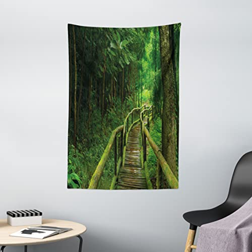 ABAKUHAUS Urwald Wandteppich, Regenwald in Thailand, Wohnzimmer Schlafzimmer Heim Seidiges Satin Wandteppich, 100 x 150 cm, Grün braun