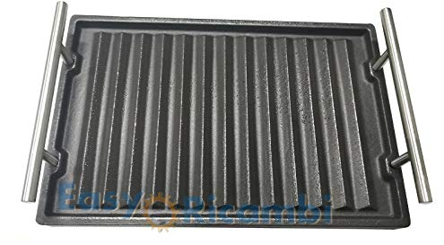 Easyricambi Bistecchiera ondulata Smaltata 30x20 cm Acciaio Inox con Maniglie per Cucinare