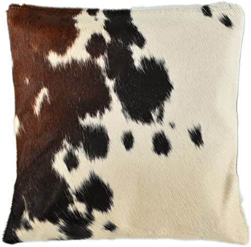 generisch KUHFELL Kissenbezug BRAUN Weiss Tricolor 40 x 40 cm DEKO Kissen BEIDE Seiten AUS ECHTEM KUHFELL