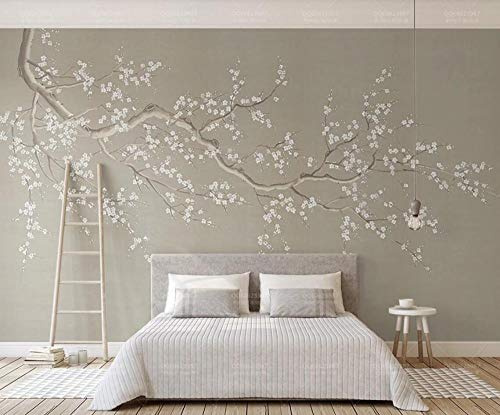 RMwallpaper Papier Peint Minimalisme De Fleur De Prunier Zen Peint À La Main Papier Peint Intissé Tapisserie Murales Chambre Salon 200x140cm