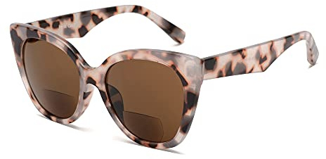 JM Classic Bifokal Lesebrillen Übergroße Cateye Stilvolle Sonnenbrillenleser für Damen Schildkröte +2.0