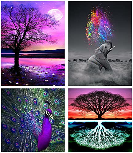YuhooTech Diamond Painting | 4 Pack DIY 5D broderi diamantmålning kit/diamantmålning strass komplett - DIY diamantmålning kit för vuxna och barn hantverk väggdekoration hemma