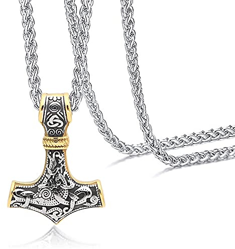 Collar Martillo Thor, Collar De Acero Inoxidable, Collar Vikingo Acero Inoxidable, Collar Vikingo, para Hombre, Colgante Nórdico Vikingo de Niño
