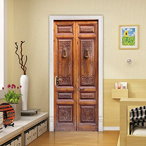 3D Türtapete Selbstklebend Türaufkleber - Holztür - Türfolie Poster PREMIUM PVC Wasserfest Wandtattoo Für Schlafzimmer Wohnzimmer Tür Dekoration Tapete 77 x 200 cm