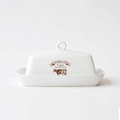 luckxuan Beurrier Plat de Beurre Simple de Style européen avec Couvercle rectangulaire céramique Beurre Beurre boîte à Cuisson Cuisson boîte à Pain Plateau (Blanc) Beurriers