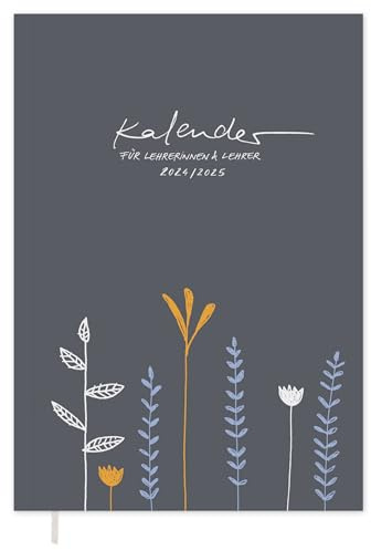 Eine der Guten Lehrerplaner 2025/2026, A5 Lehrerkalender, 2 Seiten pro Woche, Schuljahresplaner 25/26, leichtes Softcover, Blau Weiß Orange mit Blumen, nachhaltig & klimaneutral