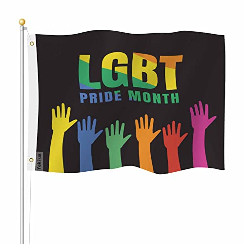 Yekiua Celebrating Pride Month Flagge, 90 x 150 cm, LGBT, bunte Hände, UV-geschützt, Banner für drinnen und draußen, mit Messingösen, lebendige Farben, Regenbogen