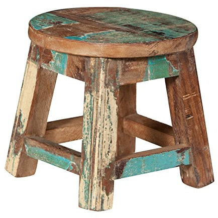 Biscottini Sgabello legno basso 26x30x26 cm | Sgabellino da bagno | Panchetto in legno riciclato | Sgabellino piccolo | Supporto per piante