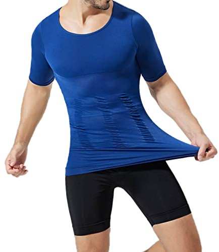 PHCOMRICH Slim T-shirt för herr shapewear kompression tröja smal T-shirt för män Abs träningströja (M, Färg: blå, XL