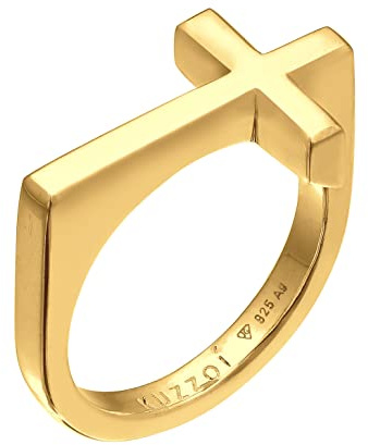 Kuzzoi Herrenring mit Kreuz poliert Kreuzring (13 mm) Männer 925 Silber | vergoldet Goldener Ring mit Glaubens Symbol Ringgröße 60-66