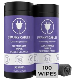 Swanky Cables Screen Cleaner Wipes: Electronic Wipes for Screens - Computer Screen Wipes for Lens, Phone, Tv Screen and Monitor Cleaning - Tech Wipes & Microfiber Cloth (Canister, 100 Count)