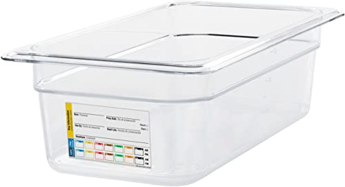 Carlisle FoodService Products Storplus Permalabel Food Storage Container Food Pan with Integrated Label for Kitchen and Restaurant, Polycarbonate, 1/3 Size 4 Inches Deep, Clear - (Pack of 6)
