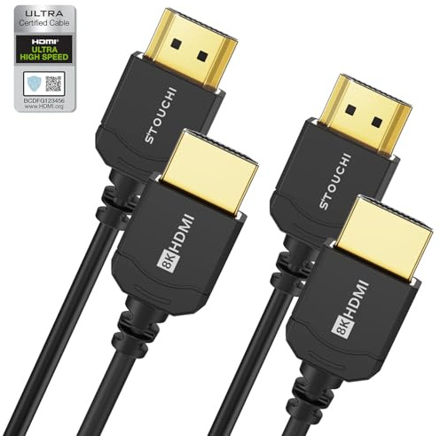 Stouchi Ultradünnes 1M HDMI Kabel 8K, Hyper Slim Kabel,Extrem Flexibles 8K HDMI Kabel,10K 8K120 4K120 144 Hz,eARC HDR10 4:4:4 HDCP 2.2&2.3 Dolby HDMI 2.1 Kompatibel mit PS5/Xbox/LG 2 Packungen