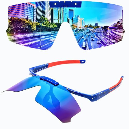 Cleoxyge Polarisierte Fahrradbrille Herren Damen Schnelle Brille Sonnenbrille,Verspiegelt lens UV400-Schutz Sportbrille Für Angeln Radfahren MTB Rennrad Fahren(Blue Len)
