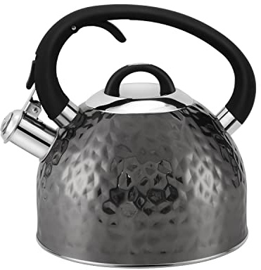 HRHongRui Copper Tea Kettle Stainless Steel Teapot Whistling Kettle Unique Button Control Kettle Outlet Loud Whistle Food Grade Teapot 3.2 Quart / 3 Liter Black