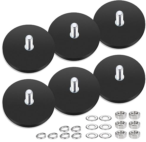 Hejo 6 Stück Neodym Magnete Gummiert, Ø 43mm mit M6 Außengewinde, Magnete mit Gewinde, Vertikale Verklebung bis zu 10 kg für Fahrzeuge, PTZ, Lampen, Instrumente und Geräte