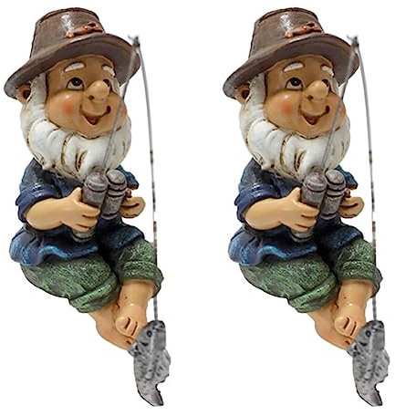 JAWSEU Lustig Gartenzwerg Angeln Zwerg Statue, 2PCS Gartendeko Wasserdicht Garten Statuen Angeln Zwerg Figur Gartenzwerge Statue Zwerg Gartenfiguren Harz Gartenwichtel Für Märchen Gärten