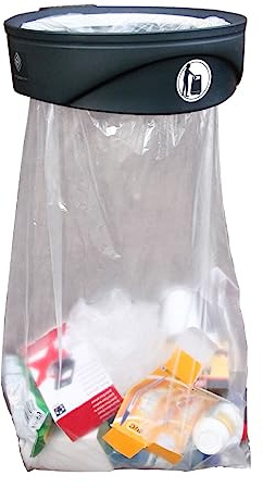 Glasdon Support pour sac poubelle Orbis™ conçu (Noir, Gris) - Porte sac poubelle avec fixation murale et sac transparent pour un maximum de sécurité (Noir (sans couvercle))