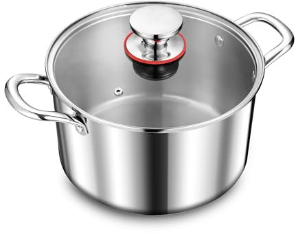 Herogo Suppentopf aus 18/10 Edelstahl, Kochtopf mit Deckel, 7,3 l Pasta-Suppentopf mit Griffen, dreilagiger Suppentopf für Induktion, Gas, Elektroherd, spülmaschinenfest